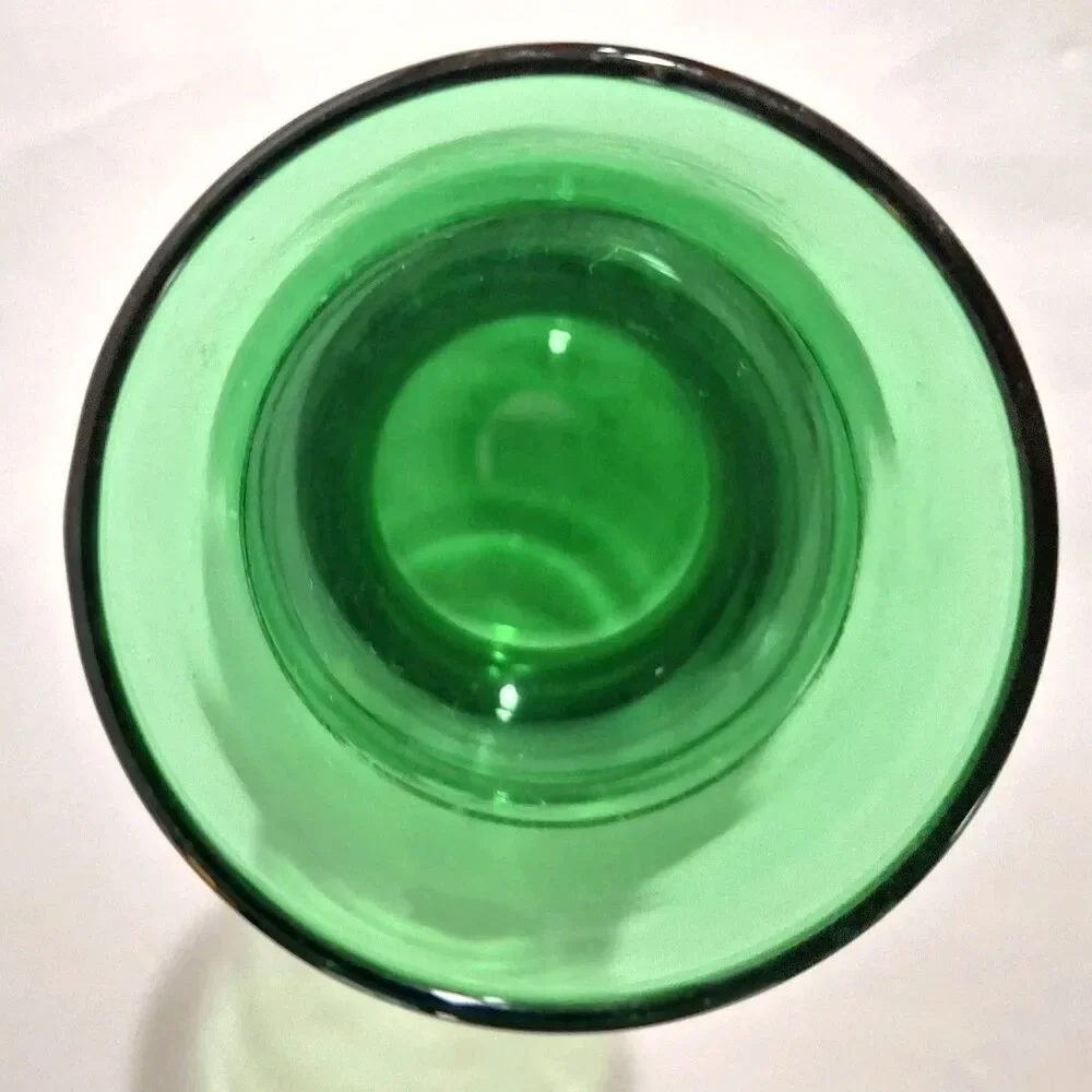 Vintage MCM Anchor Hocking Emerald Green & Gold Striped Bud Vase 3.75 x 2.5